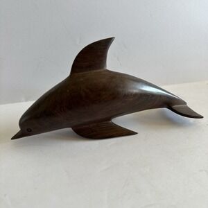 Vintage Hand Carved Ironwood‎ Dolphin Figurine 9" Long